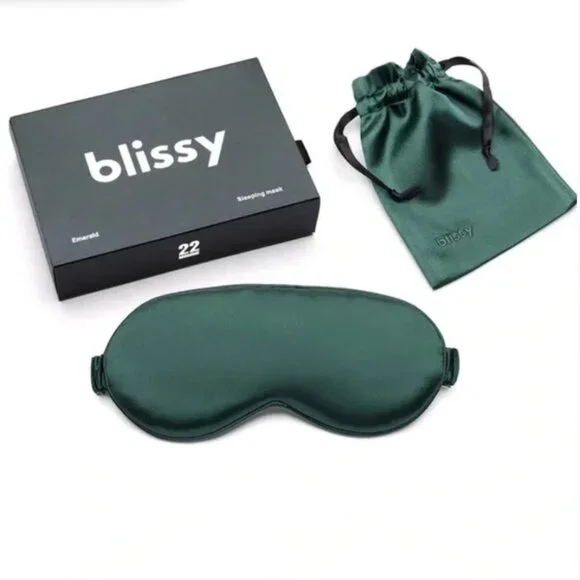 Blissy Emerald Silk Sleep Mask - Picture 1 of 5